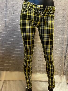Tripp NYC Yellow Plaid Rocker Skinny Jeans